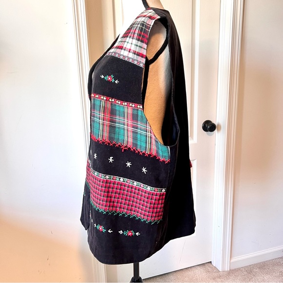 Vintage SUSAN BRISTOL Corduroy Plaid Patchwork Holiday Christmas Vest—SZ. 3X - Picture 4 of 16